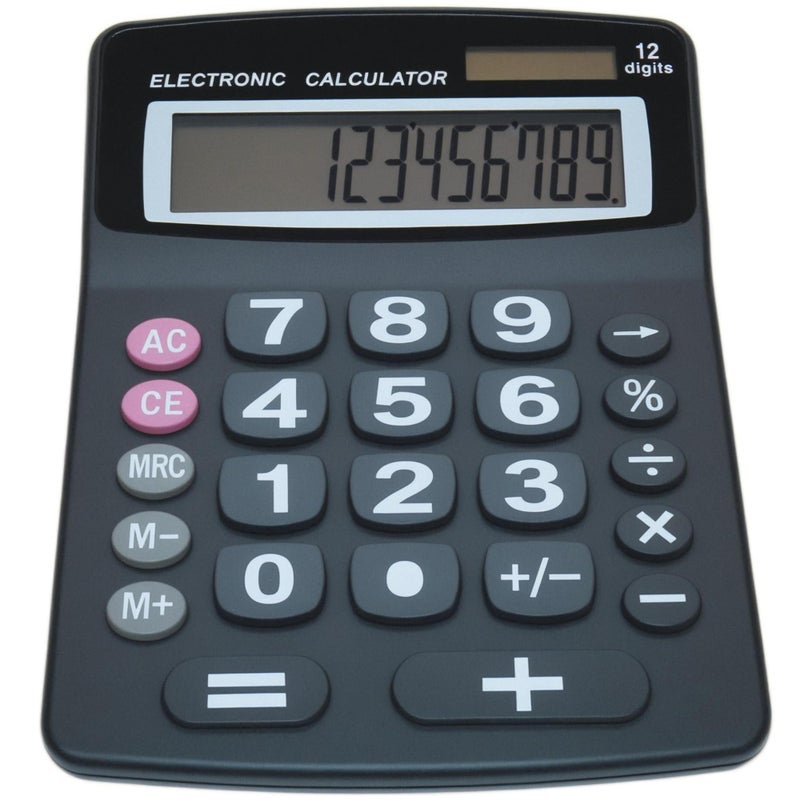 Lily's Home Lily' Home Jumbo 12 Digit with Solar Power, Large LCD Display - Desktop Calculator, Dual Power, Large Button Design, Battery Operation, Easy-to-Read Tilted, for Home, Office, School, Class & Business - Image 1